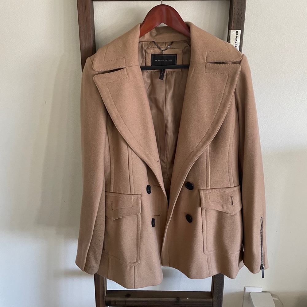 BCBG Tan/Brown Pea Coat Sz M